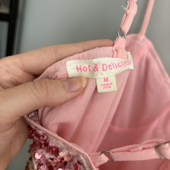 Dolls Kill Get Spacey Sequin Mini Dress Pink and Gold - Picture 3 of 6